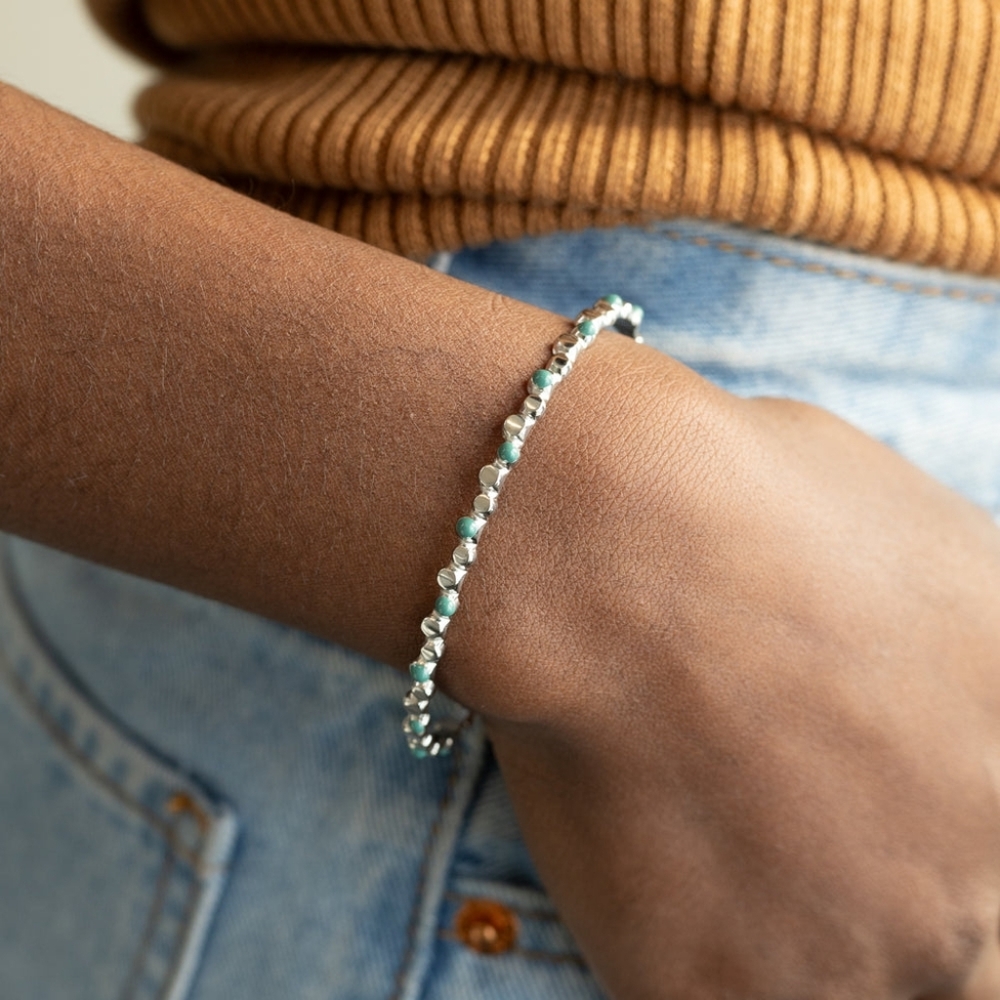 NEW Plunder Kinsley Silver Stainless Steel Turquoise Cuff Bangle Bracelet
